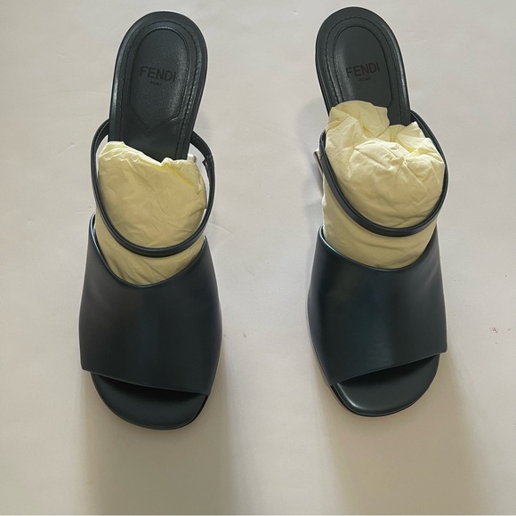 Fendi First Metallic F-Heel Mule Sandals - Picture 7 of 15